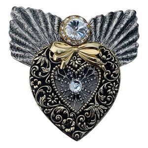 Vintage Jane Crystal Glass Large Gold Silver Tone Angel Heart Paisley Brooch